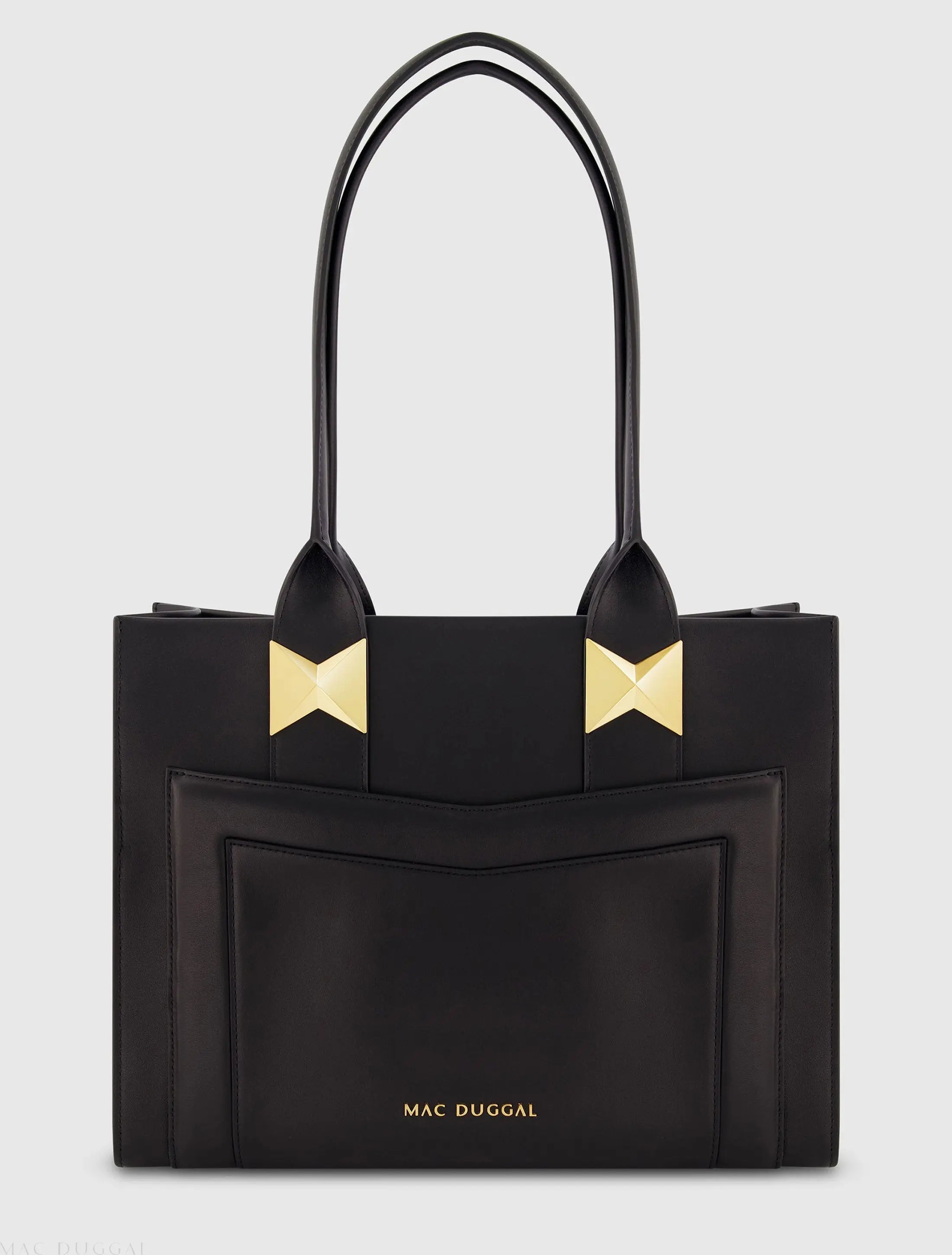 Black Large Leather Tote Bag With Gold Hardware
