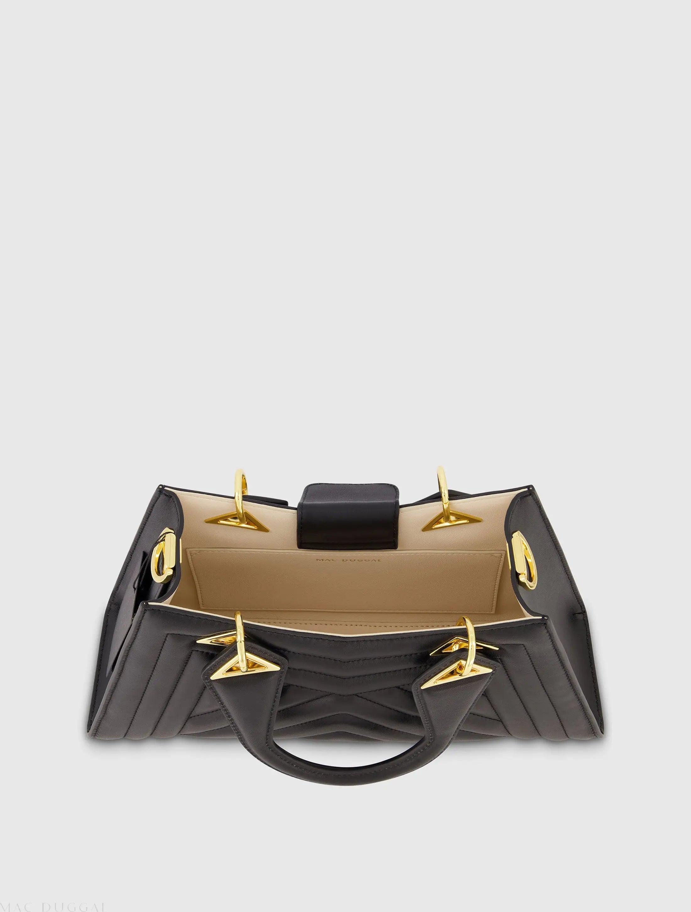 Black Quilted Napa Leather Angular Handbag