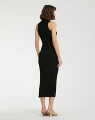 Black Rib Knit Collared Sleeveless Fitted Maxi Dress - FINAL SALE