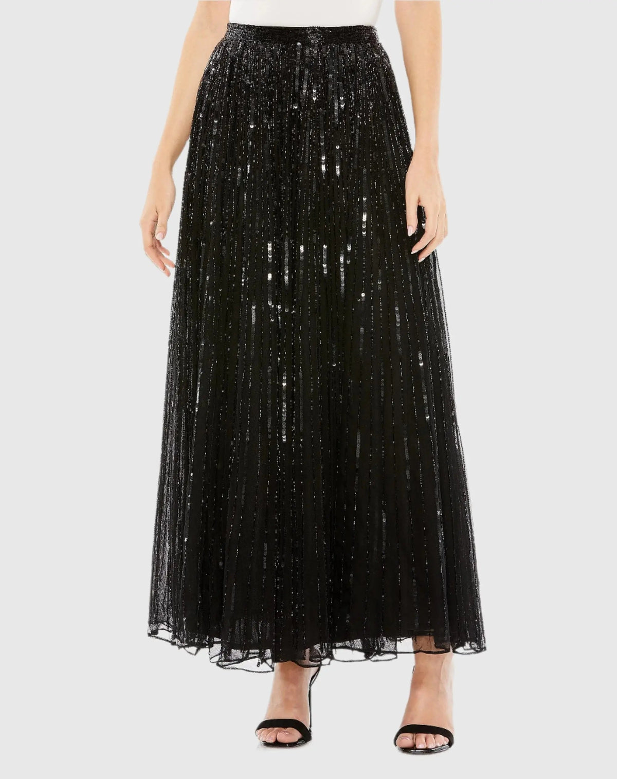 Black Long Sequin Embellished Chiffon Evening Skirt