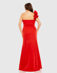 Red One Shoulder Ruffle Detailed Gown (Plus) - FINAL SALE