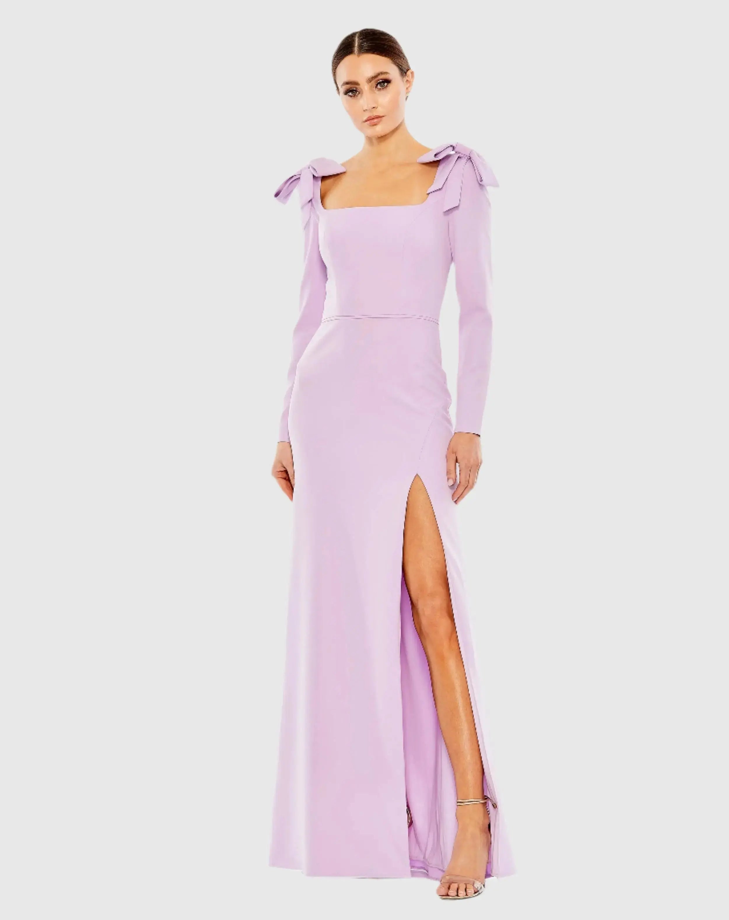 Empire Waist Long Sleeve Bow Shoulder Gown