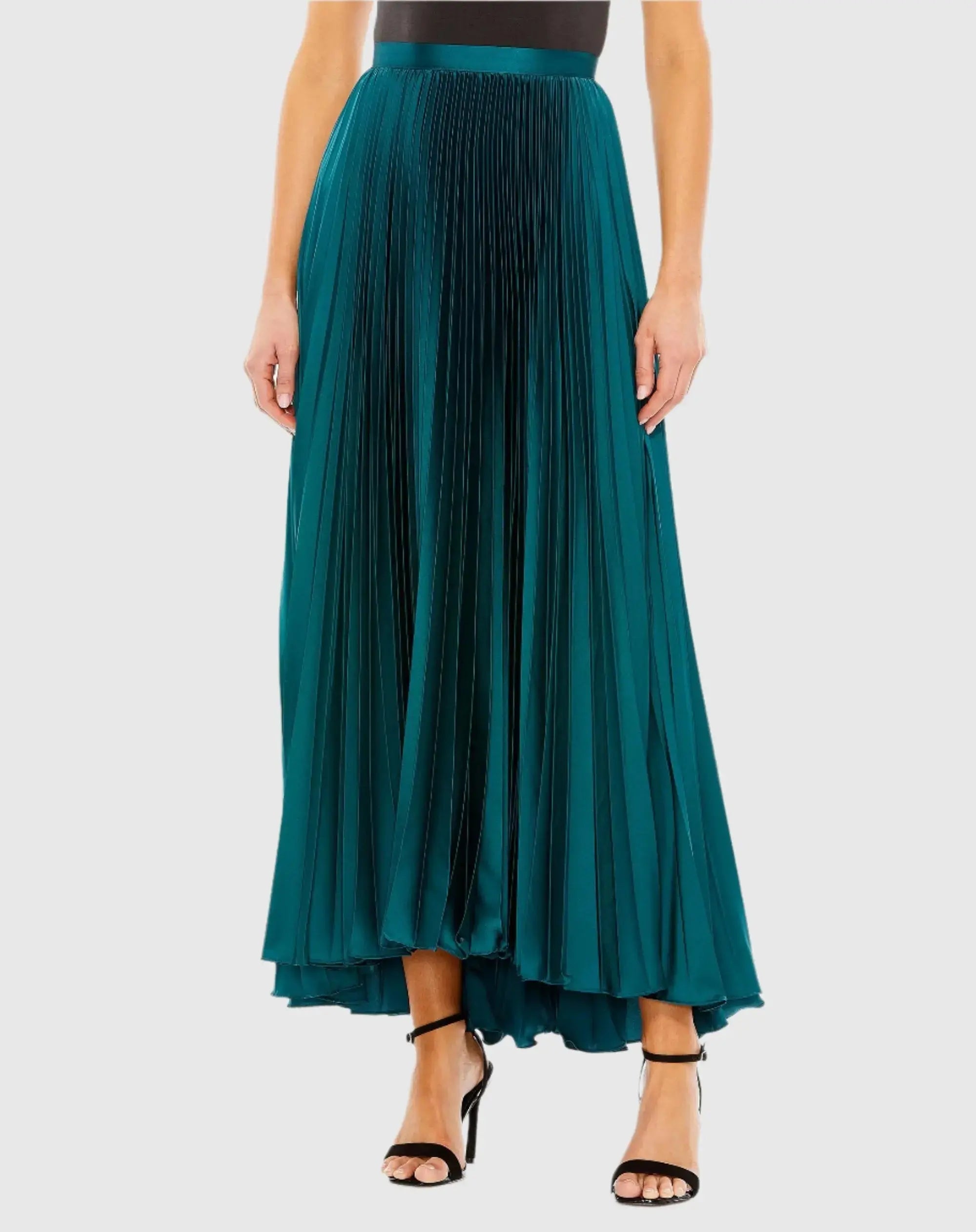 Ankle Length Pleated Satin Skirt