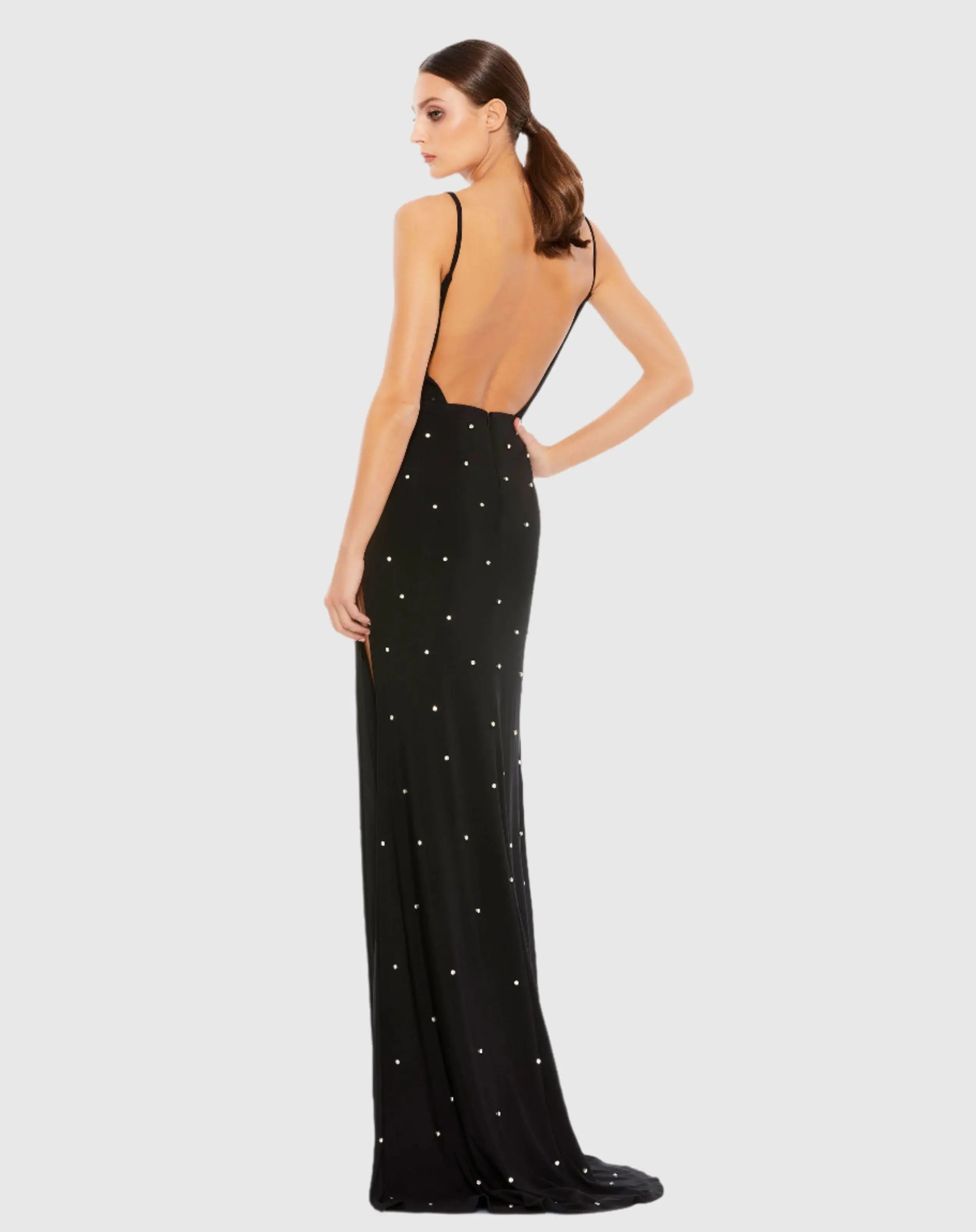 Black Rhinestone Embellished V-Neck Gown