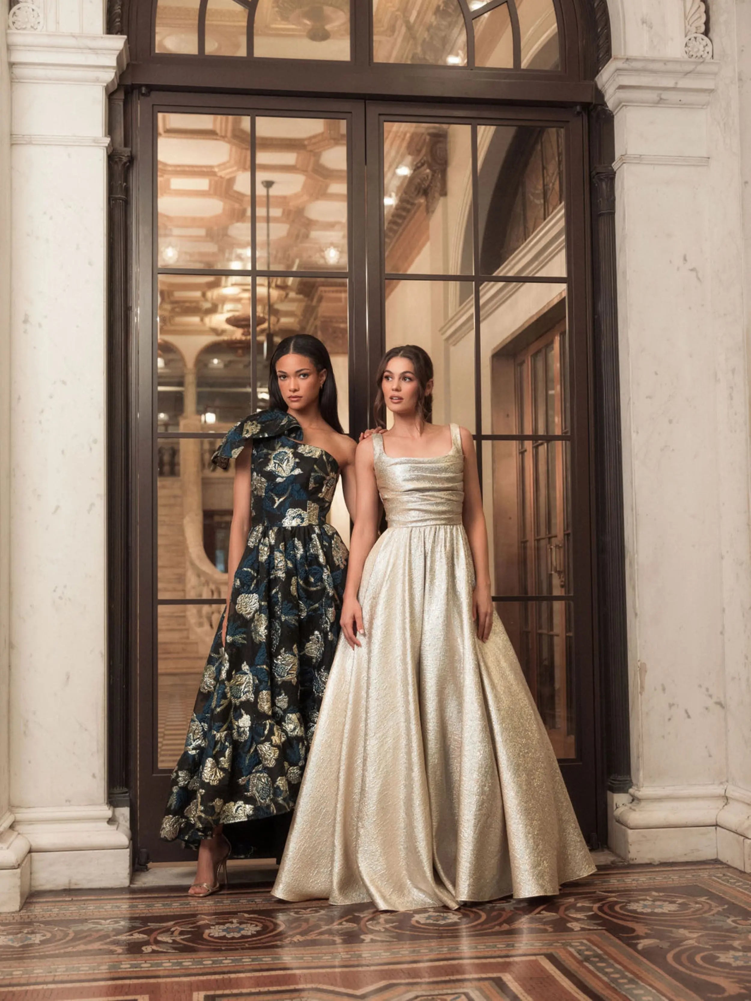 Gold Metallic Pleated Bodice Ballgown