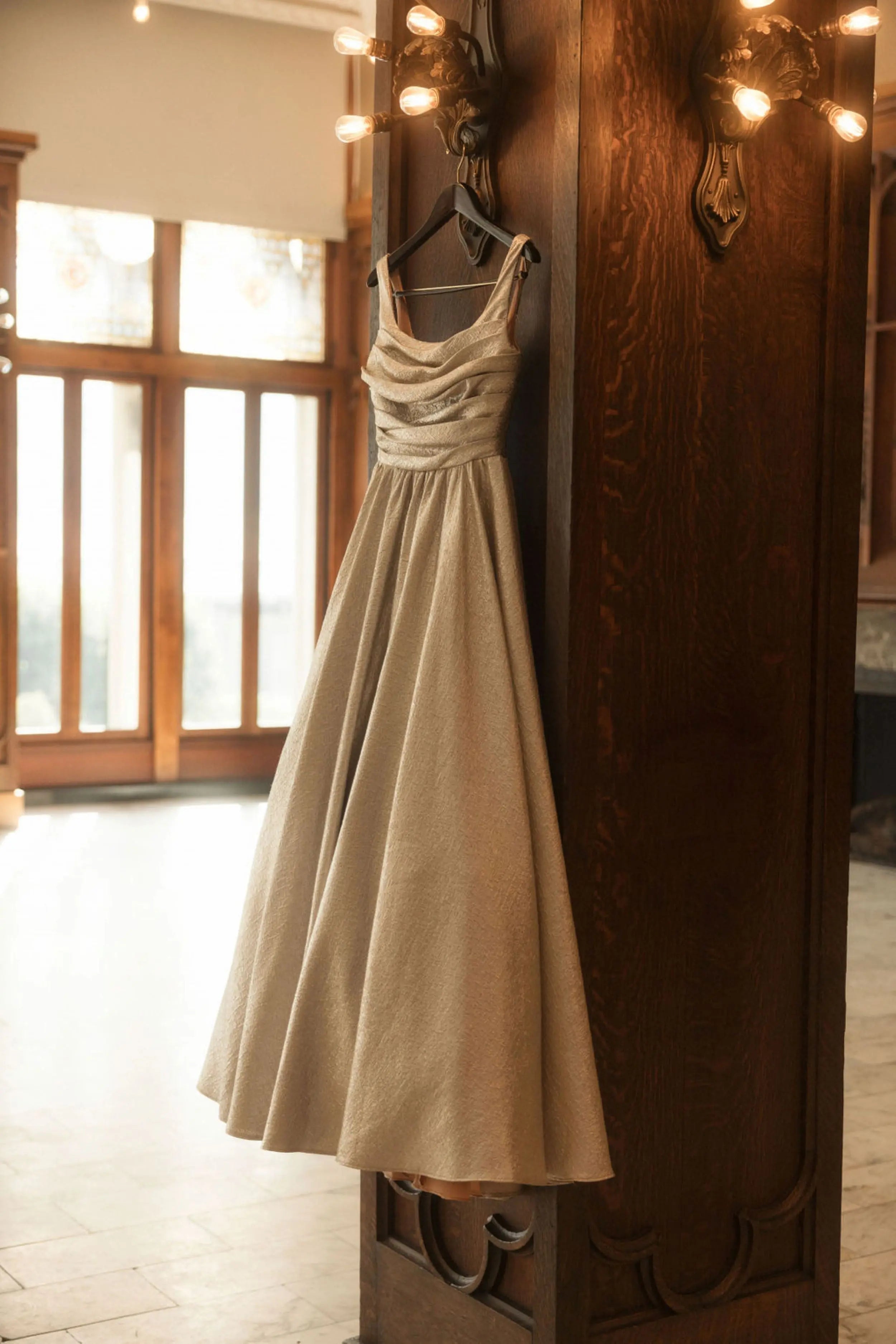 Gold Metallic Pleated Bodice Ballgown